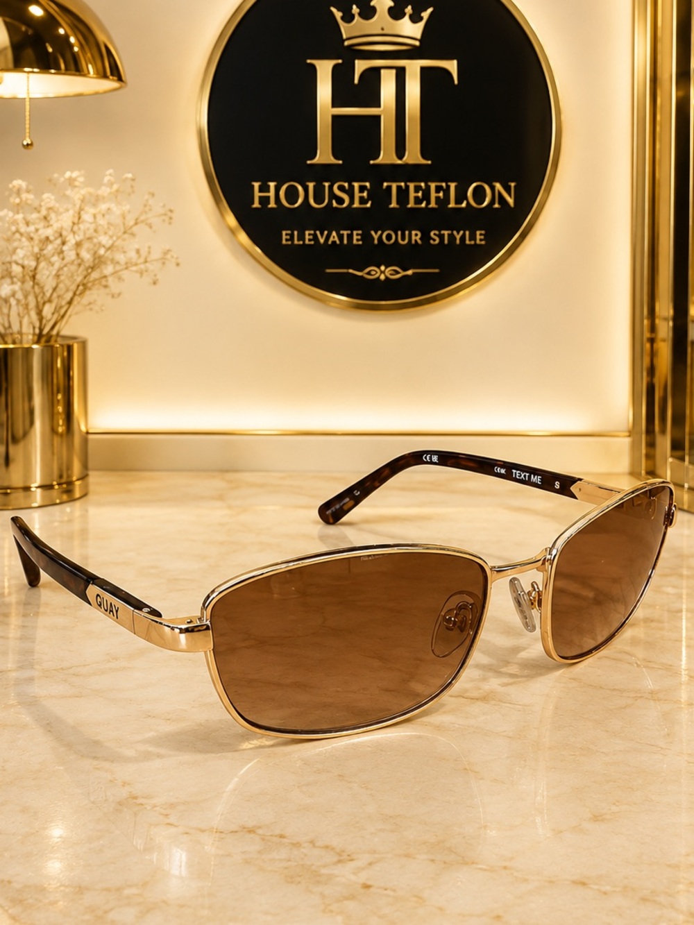 QUAY Text Me Sunglasses – Gold & Tortoise Brown Lens – Men or Women